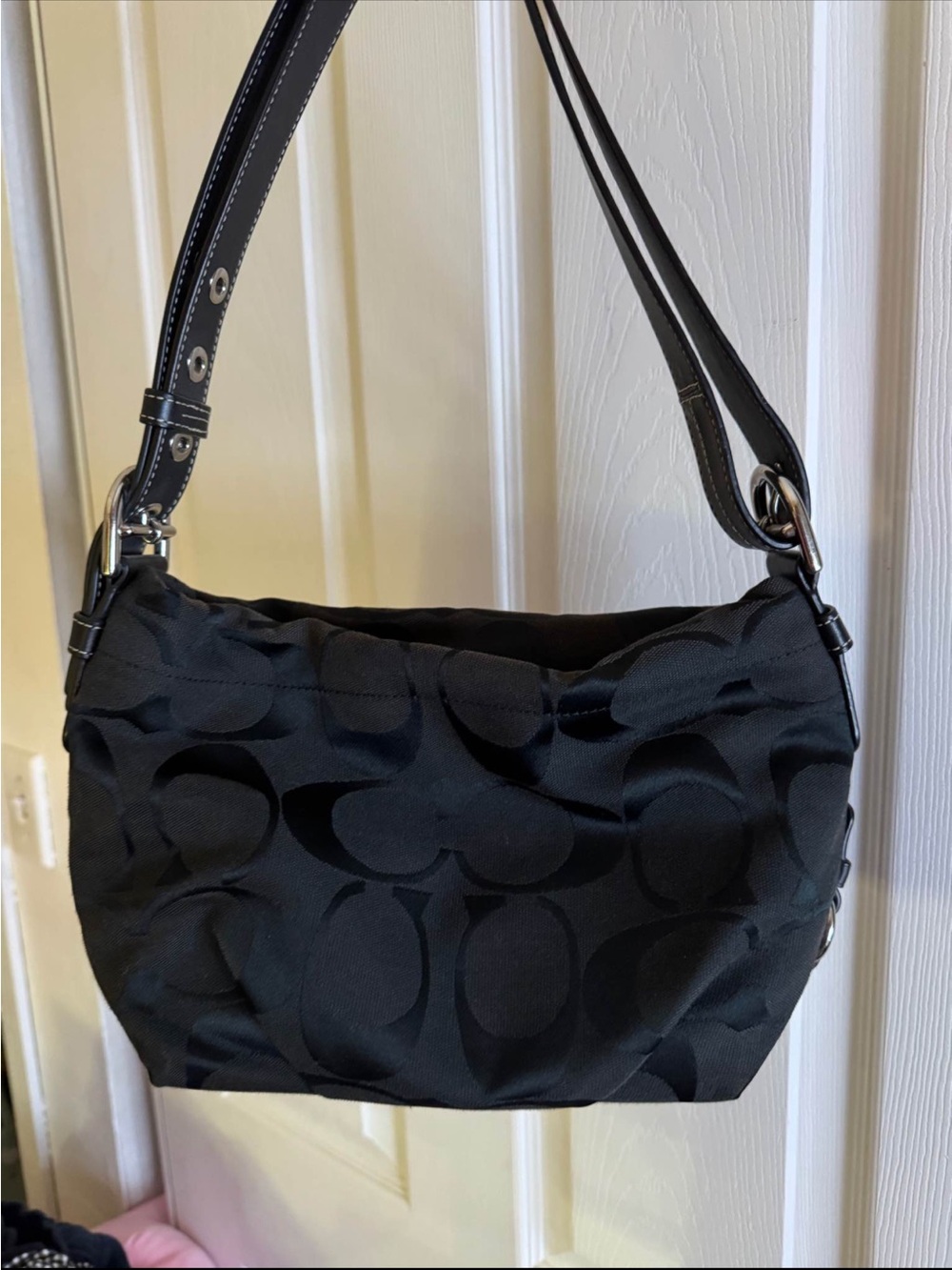 Vintage Coach Black Signature Hobo Shoulder Bag